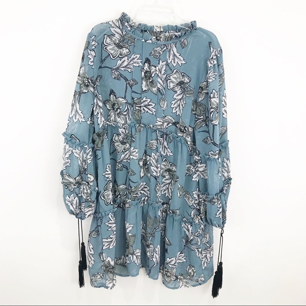 PINK DIAMOND Long-Sleeve w/Tassel Floral Dress